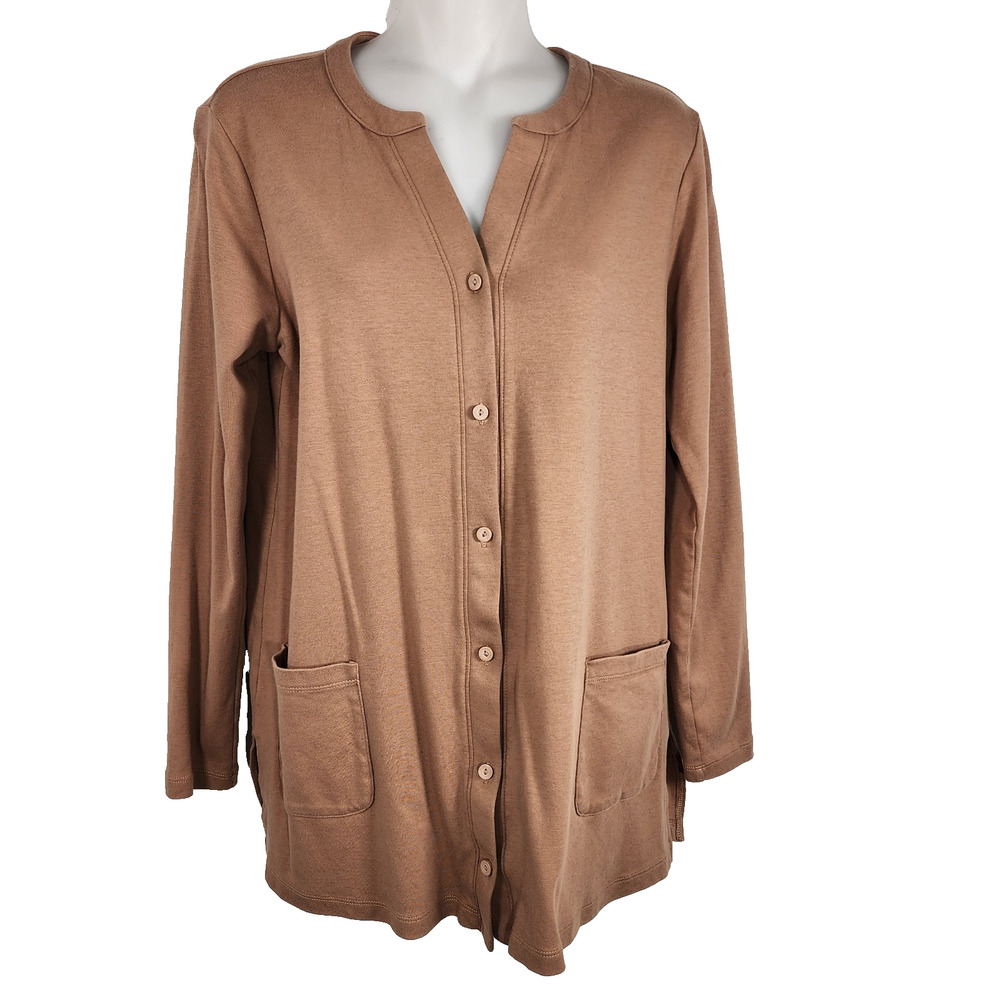 Isaac Mizrahi Live! Essentials Pima Cotton Button Front Cardigan S Brown A395161
